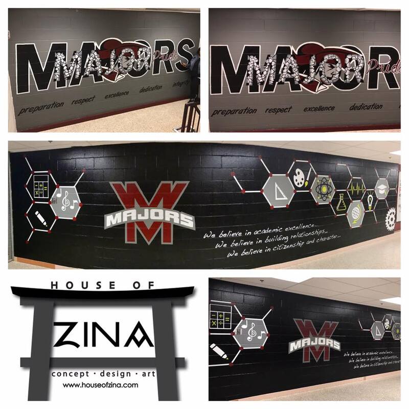 Client: Mt. Vernon HS, Fairfax County, Virginia
Size: 2 Large murals
Scope: A campus beautification project organized by a Consultation Firm, ABCD and paid for by Alumni