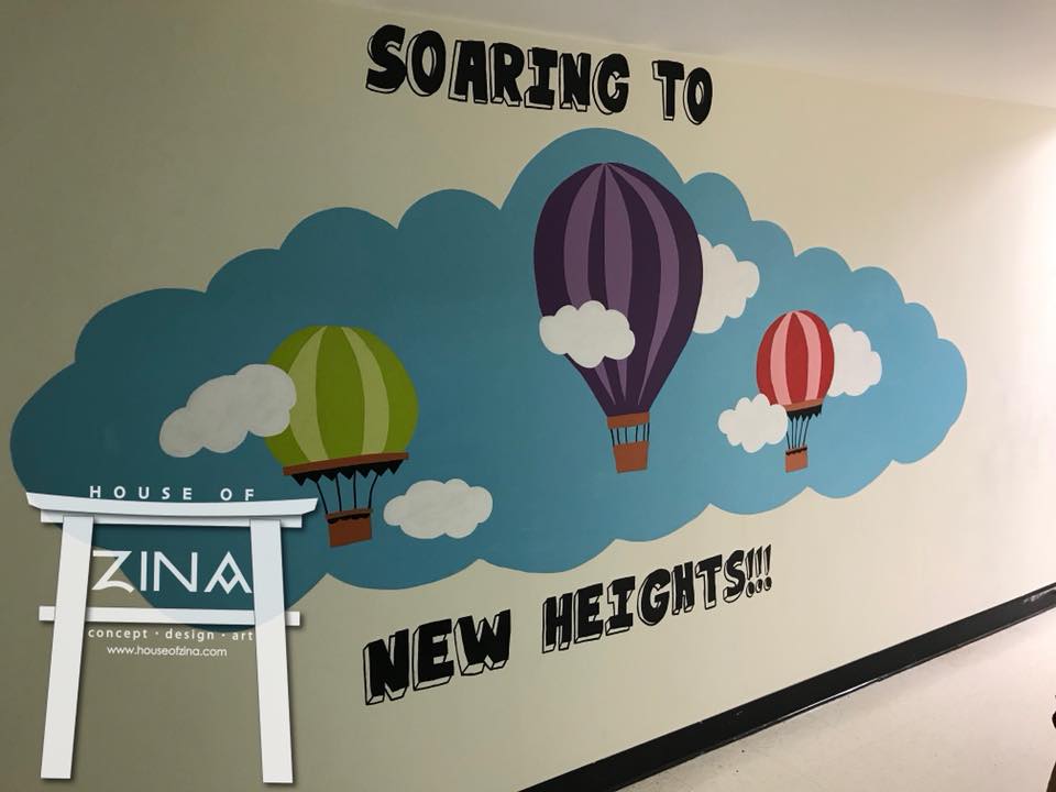 Client & Location: Inspired Vision Elementary Charter School, Dallas, TX
Size: Approx. 12 feet W X 5  Ft. H
Scope: A charter school located in Dallas, TX wanted to add artwork to key areas on the campus for the students and staff to enjoy. This one is located in a hallway.