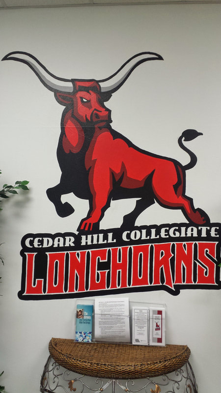 Client: Collegiate HS  , CHISD, Cedar Hill, TX
Size: Approx. 6 feet H x 4 feet W
Scope: Part of a district beautification campaign for the district. The Athletic depart. sponsored payment of the semi-full district project.